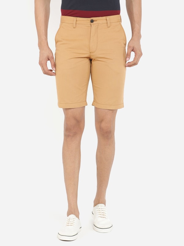 Tan Solid Shorts
